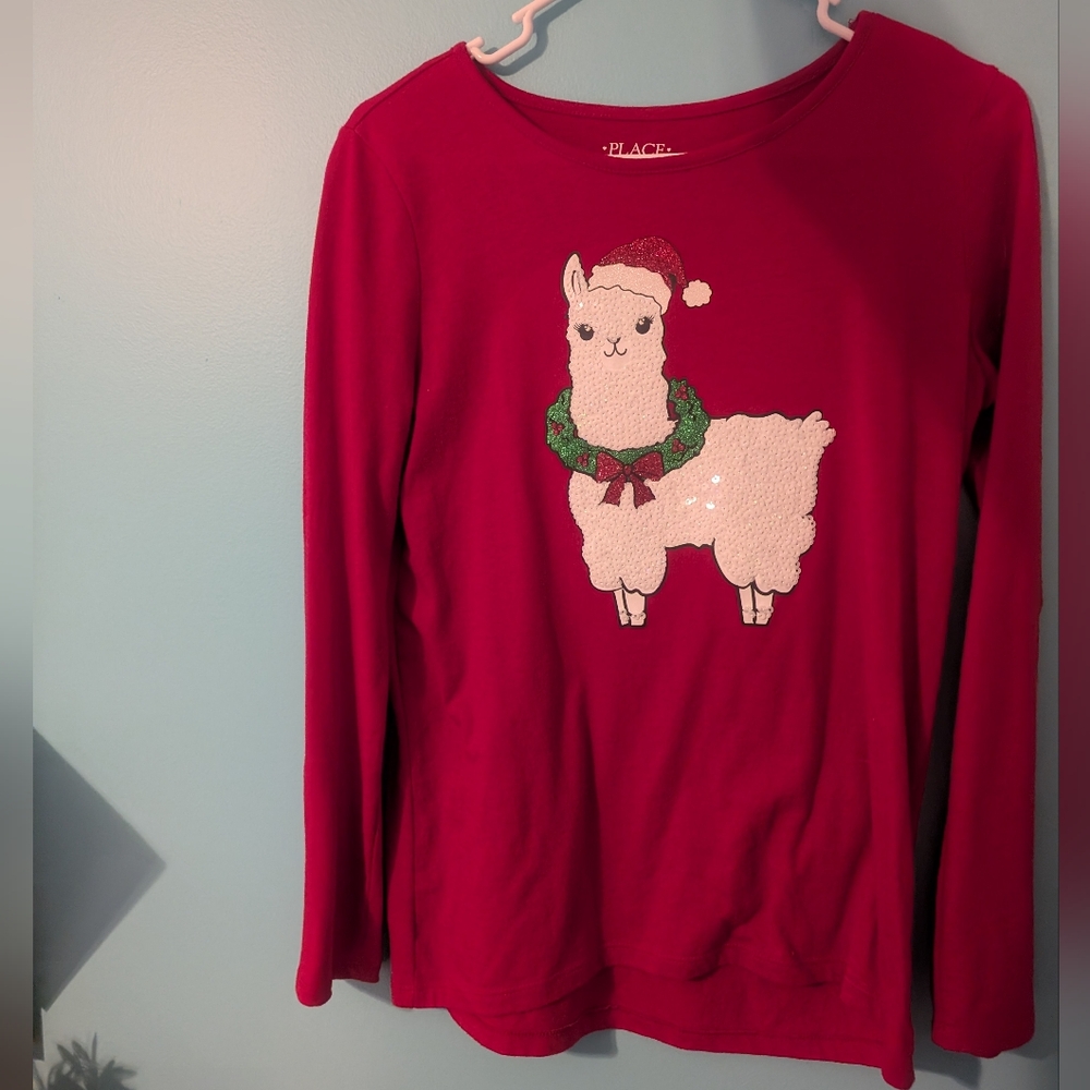 The Children's Place Kid's Size 16 Red Llama Holiday Top